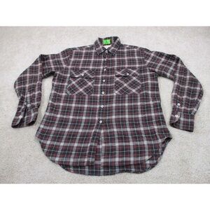 R13 Drop Neck Work Shirt Women Small S Gray Red Flannel Zip Back Button Up Italy